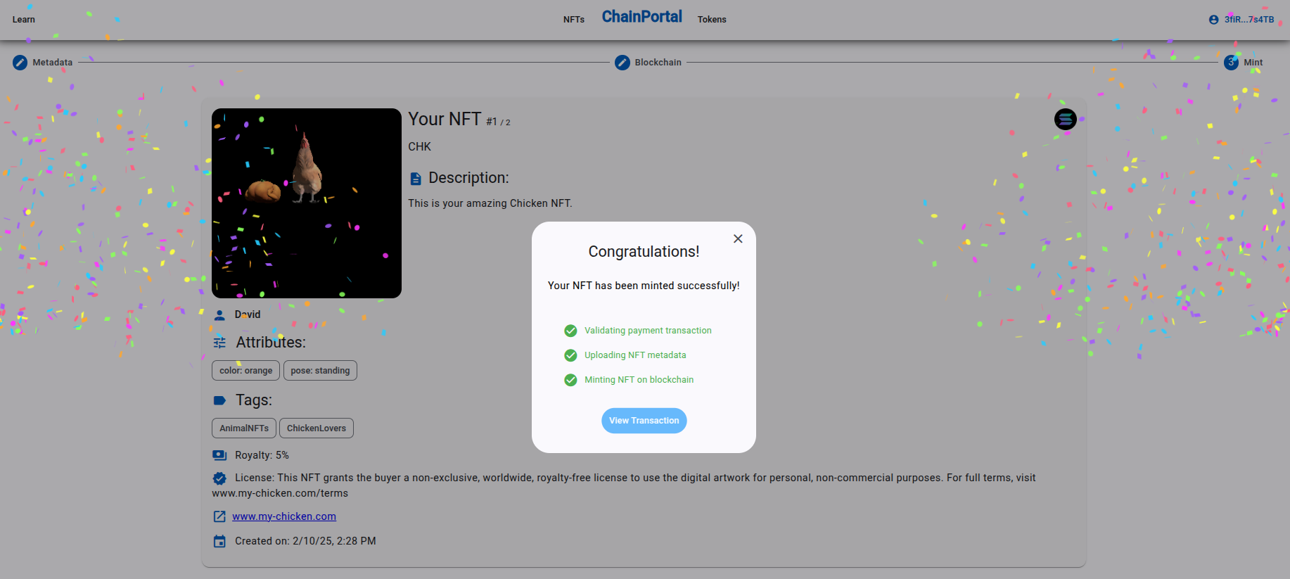 NFT minted successfully