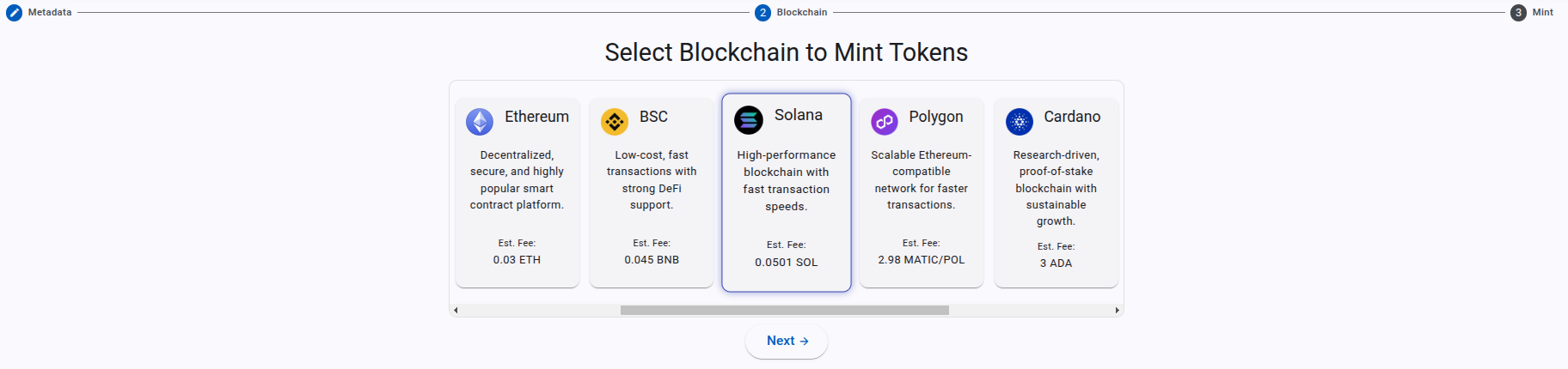 Token blockchain selector